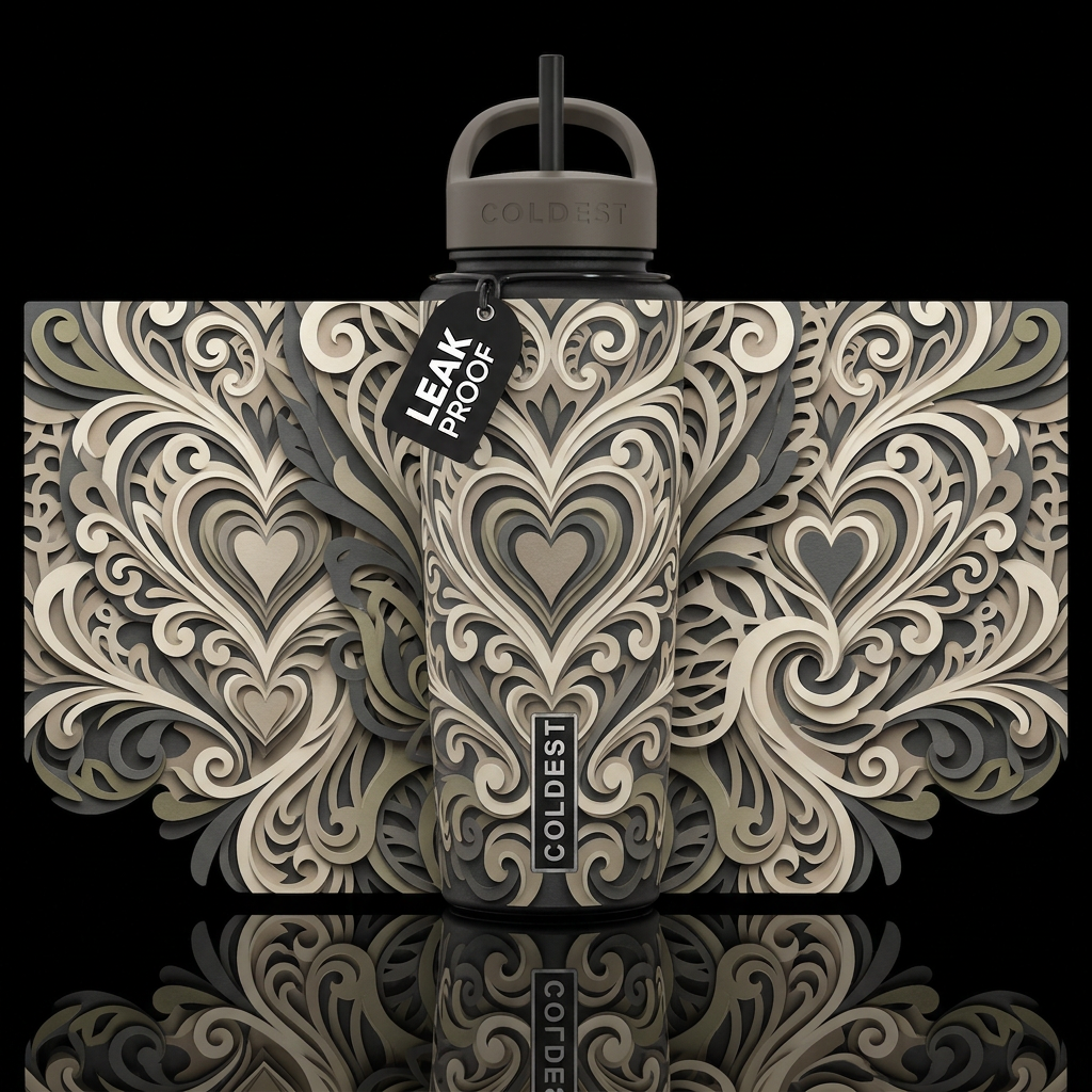 Paper craft Zendoodle Victorian hearts matte textu... water bottle design
