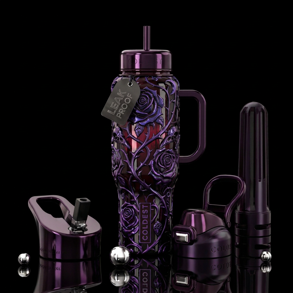 Dark romantasy glossy textured water bottle design