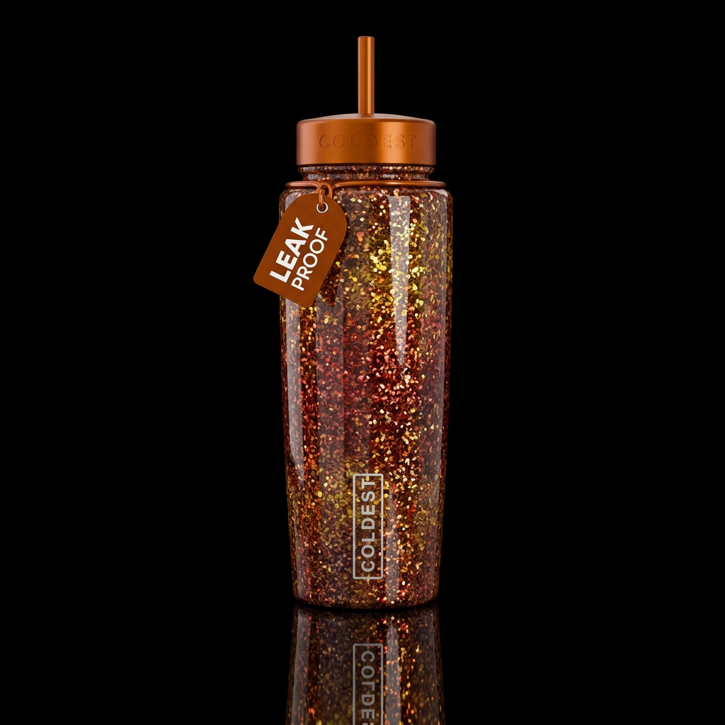 Essence of fall sparkly glossy water bottle design