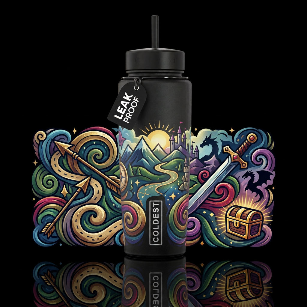 Abstract representation of going on a quest water bottle design