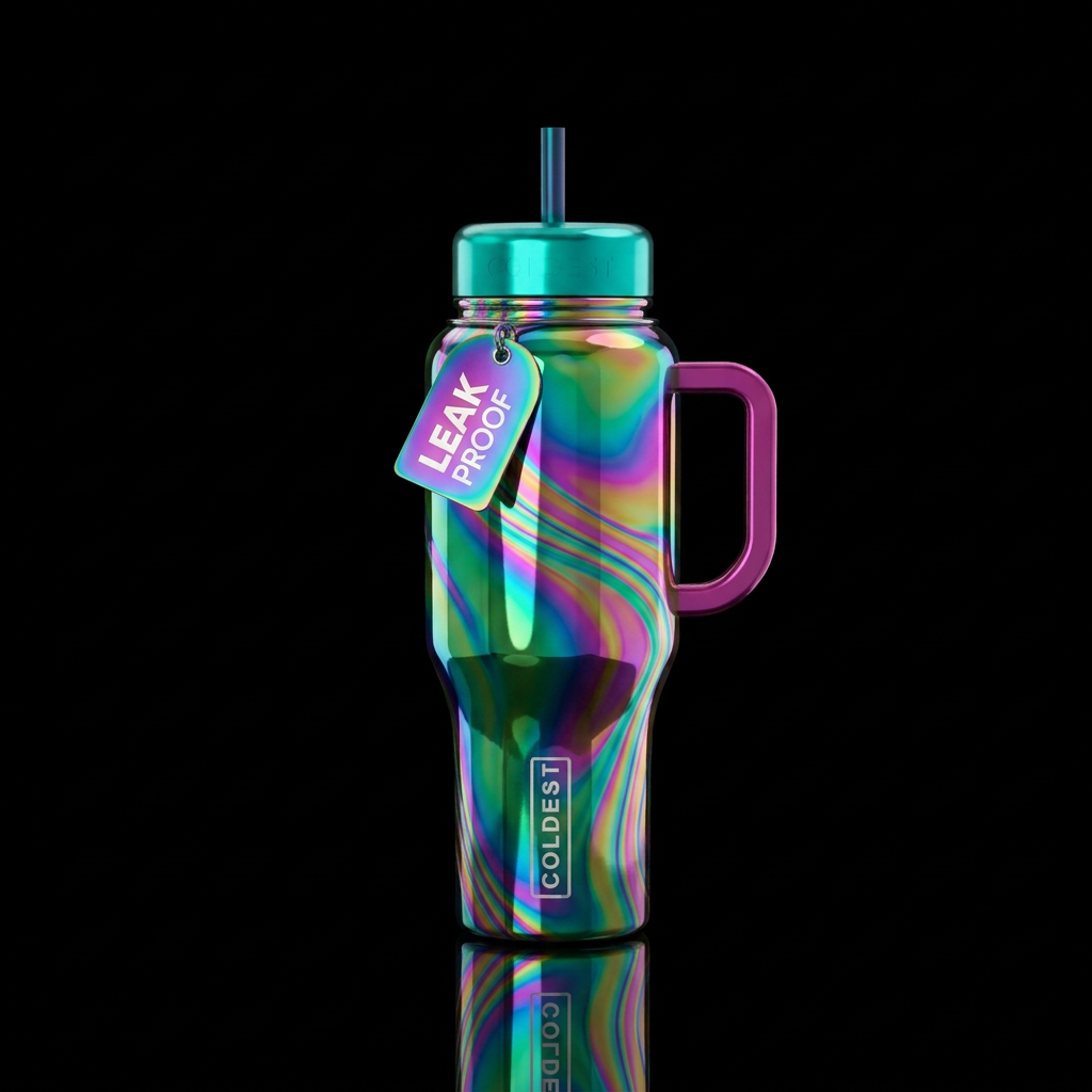 Oil slick swirl glossy water bottle design