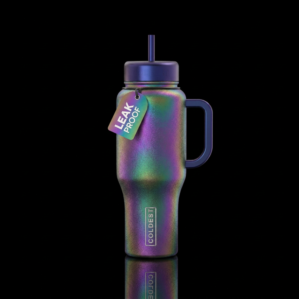 Oil slick matte textured water bottle design