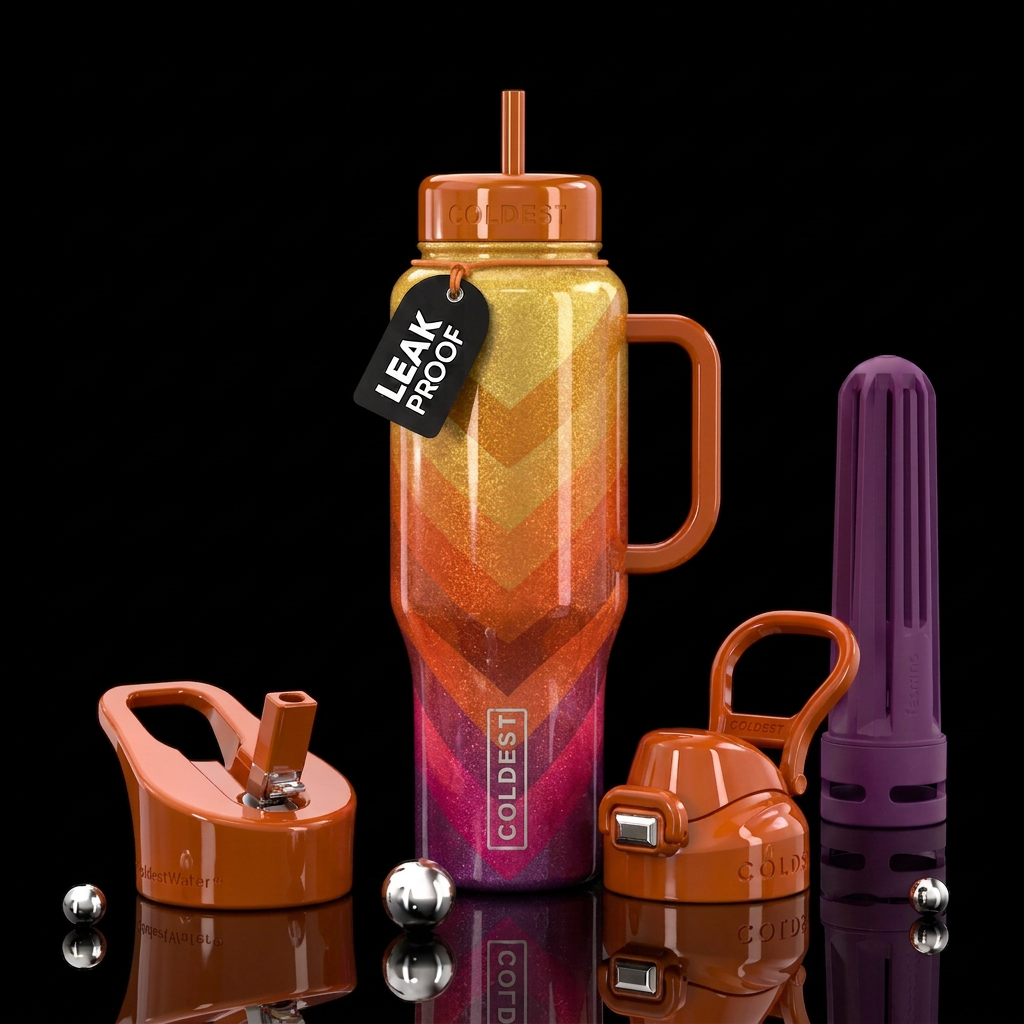 Glittery ombre Glossy sunrise chevron water bottle design