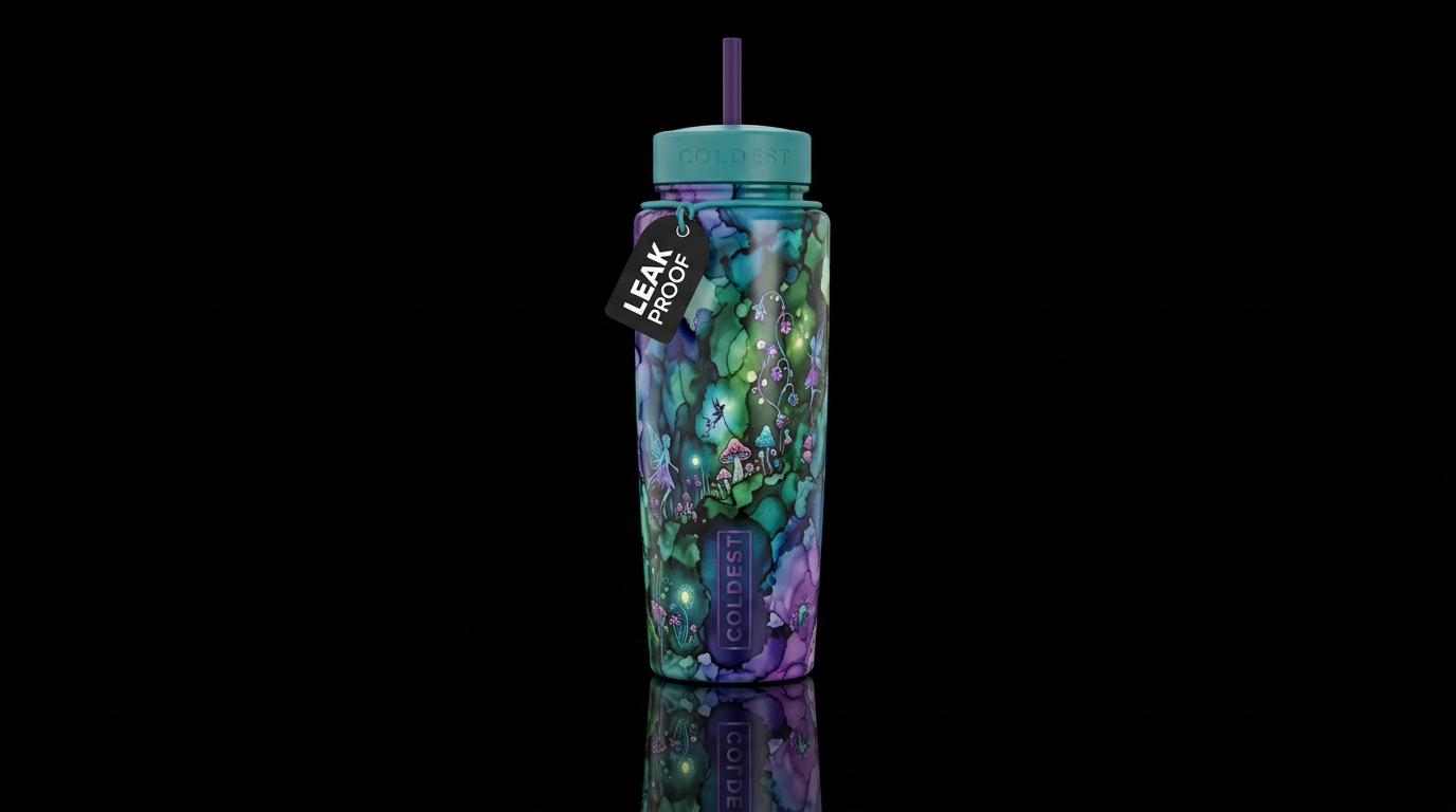 Alcohol ink fairy garden water bottle design