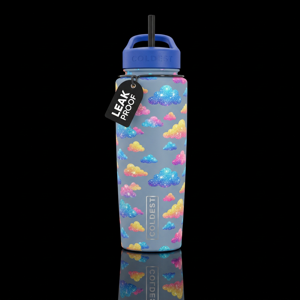Matte neutral summer day background with a lot of ... water bottle design