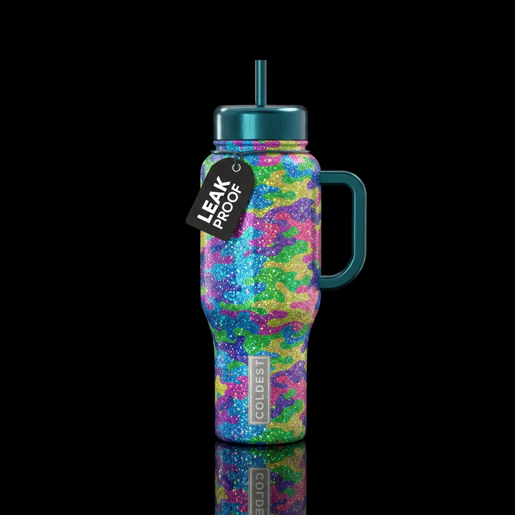 Sparkle camouflage water bottle design