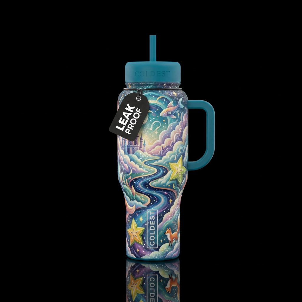 Magical realism daydream with glitter highlights water bottle design