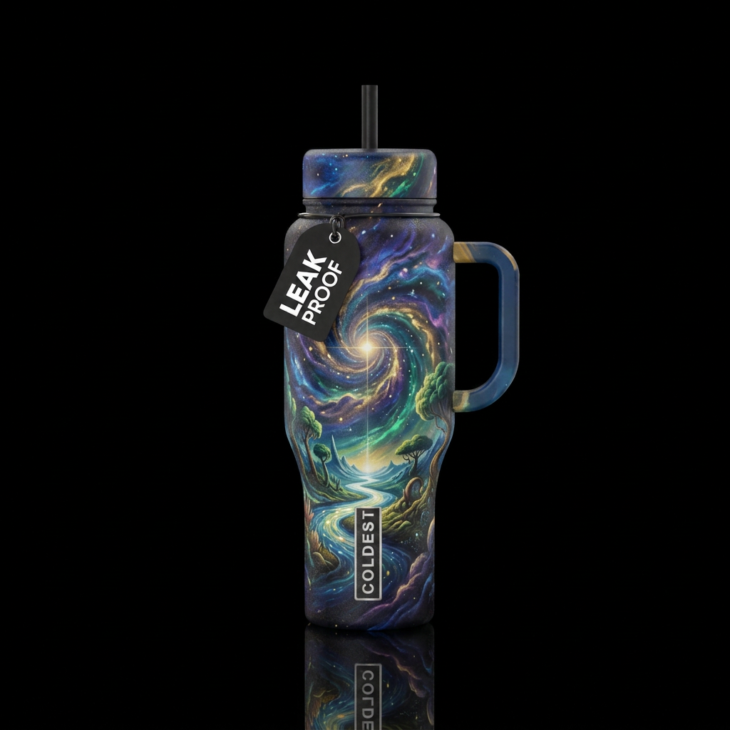 Magical realism beginning of time water bottle design