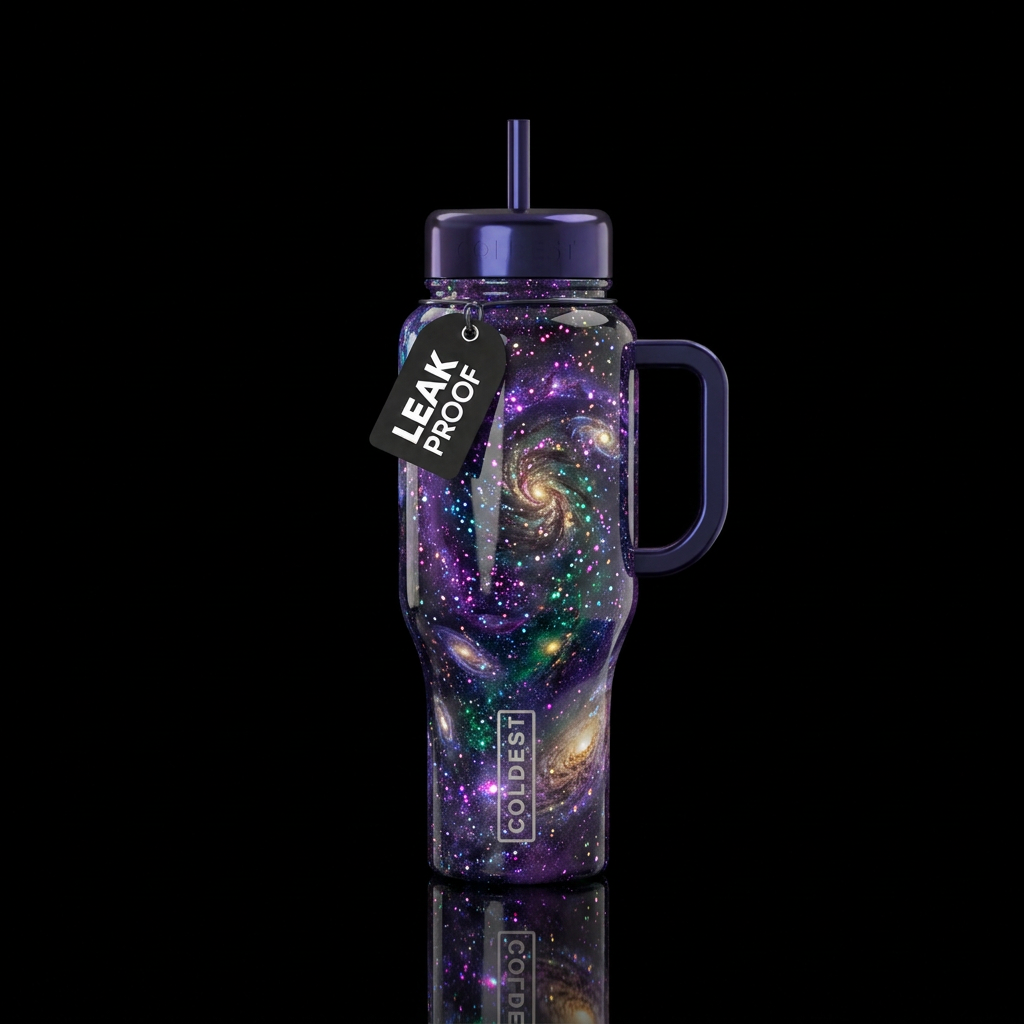 Magical realism mysterious vibe sparkle highlights... water bottle design