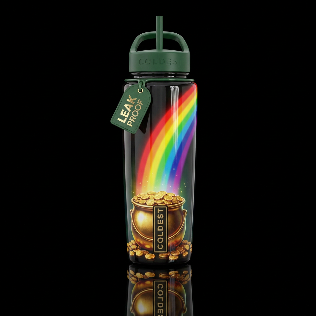 Rainbow ending at the pot of gold magical realism ... water bottle design