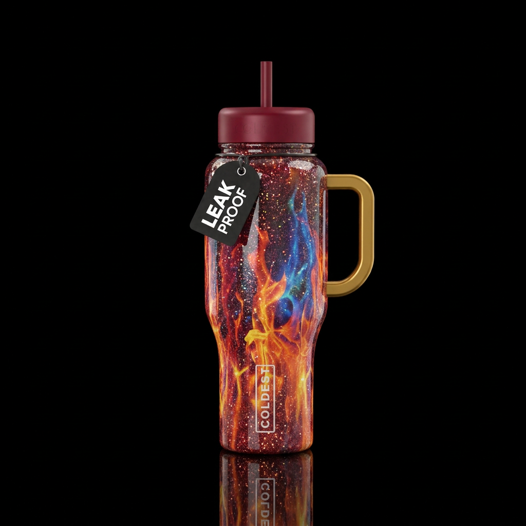 Magical realism fire with glitter highlights gloss... water bottle design