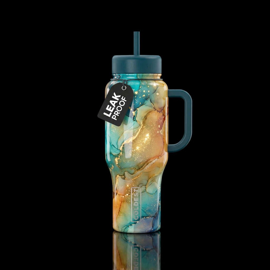 summer court with sparkle highlights alcohol ink g... water bottle design