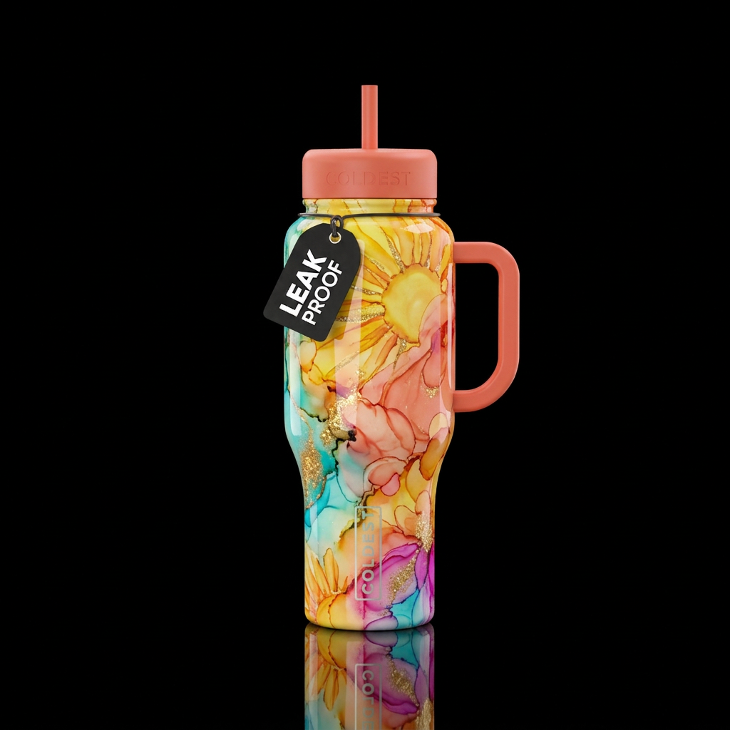 summer court with sparkle highlights alcohol ink g... water bottle design