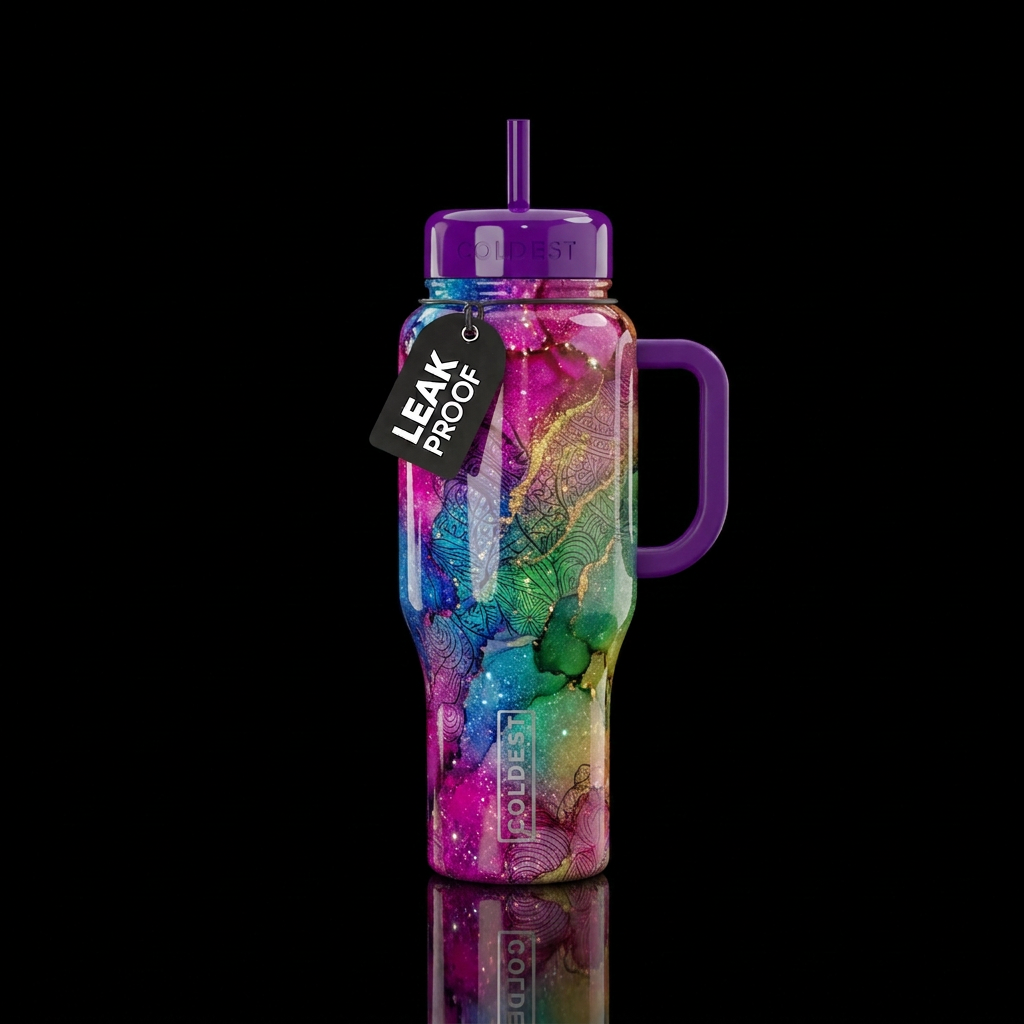Alcohol ink zebdoodle rainbow glitter highlights g... water bottle design