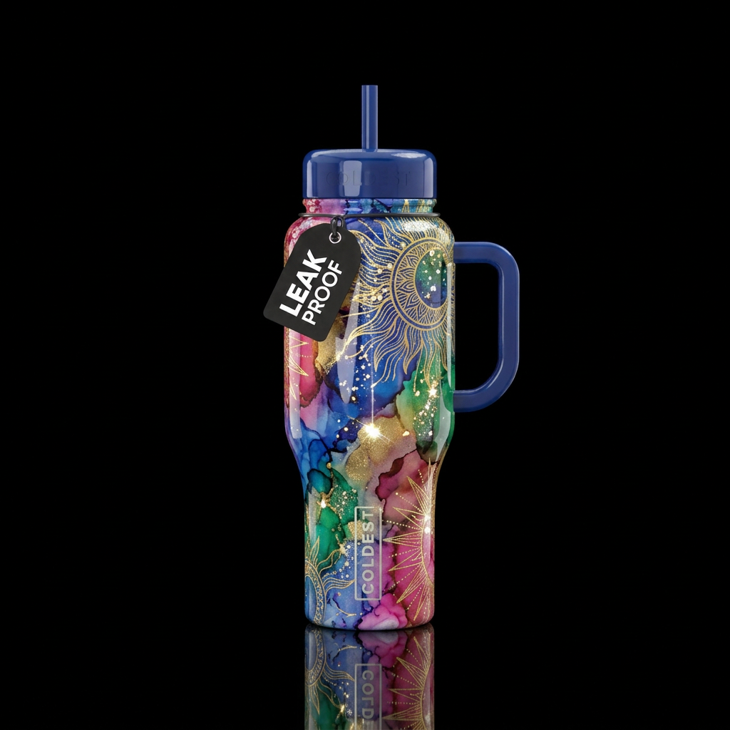 Alcohol ink Zendoodle sunshine glitter highlights ... water bottle design