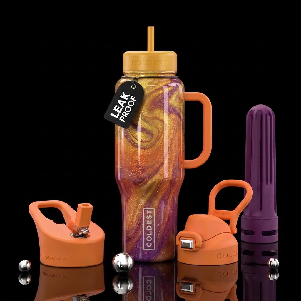 Glittery ombre Glossy sunrise swirl water bottle design