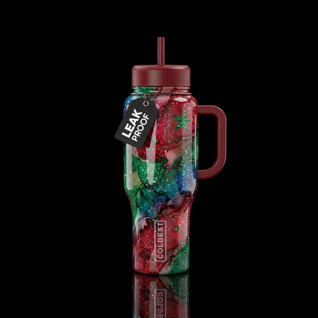 Alcohol ink christmas star glitter highlights glos... water bottle design