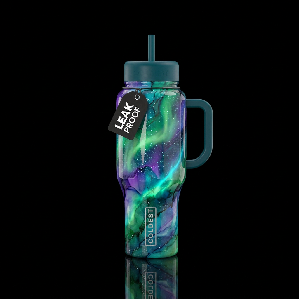 Dreamy northern lights with sparkling highlights a... water bottle design