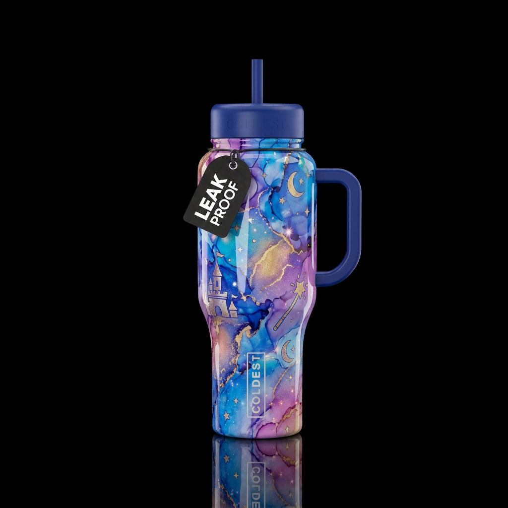 The magic of fairytales with sparkly highlights al... water bottle design