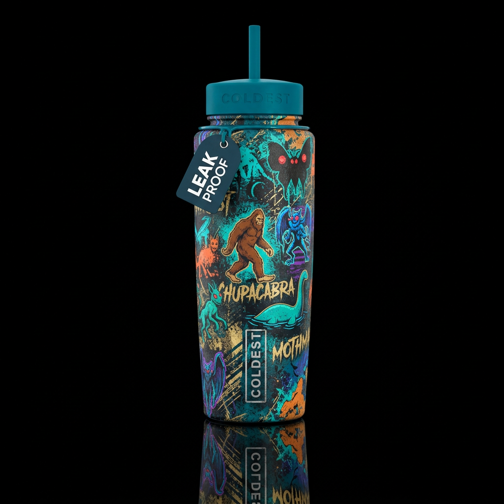 Grunge style cryptids water bottle design