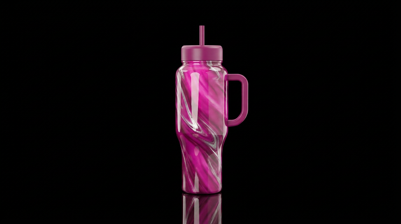 Fuchsia ombre swirl silver highlights glossy water bottle design
