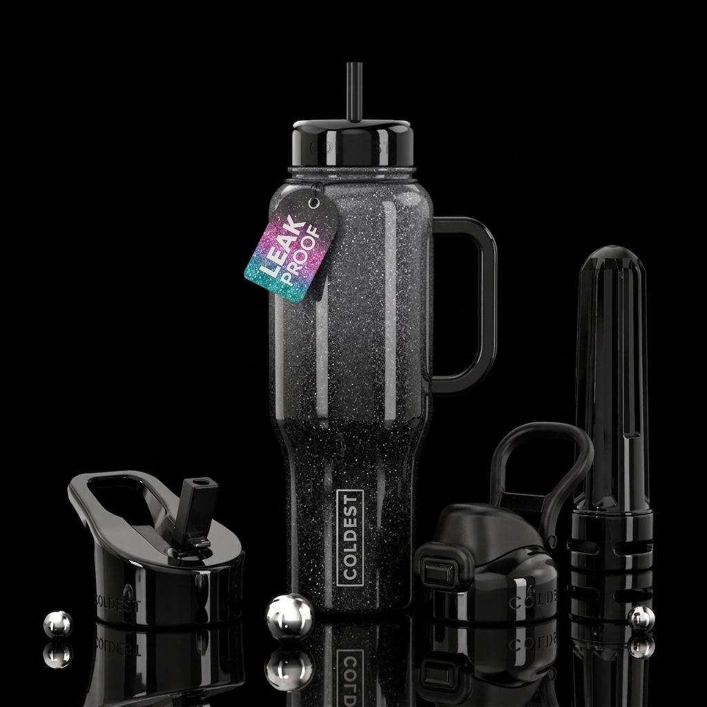 Glittery ombre Glossy black water bottle design