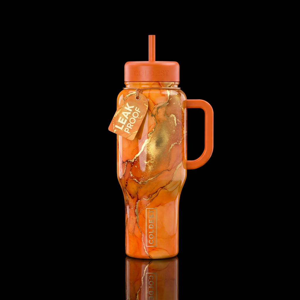 Bright Orange ombre glossy dreamy alcohol ink with... water bottle design
