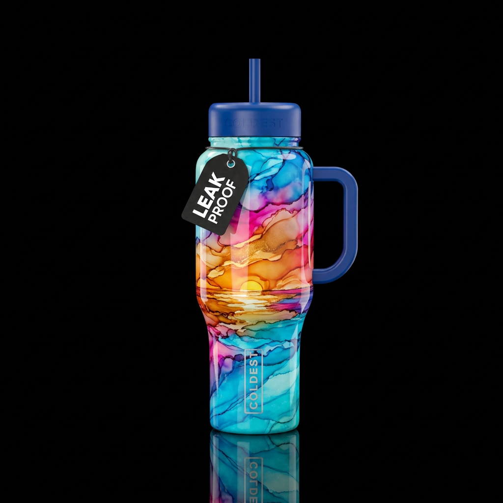 Sunrise over the ocean bright colors glossy alcoho... water bottle design