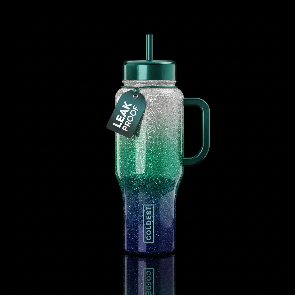 Glitter ombre silver emerald green sapphire  gloss... water bottle design