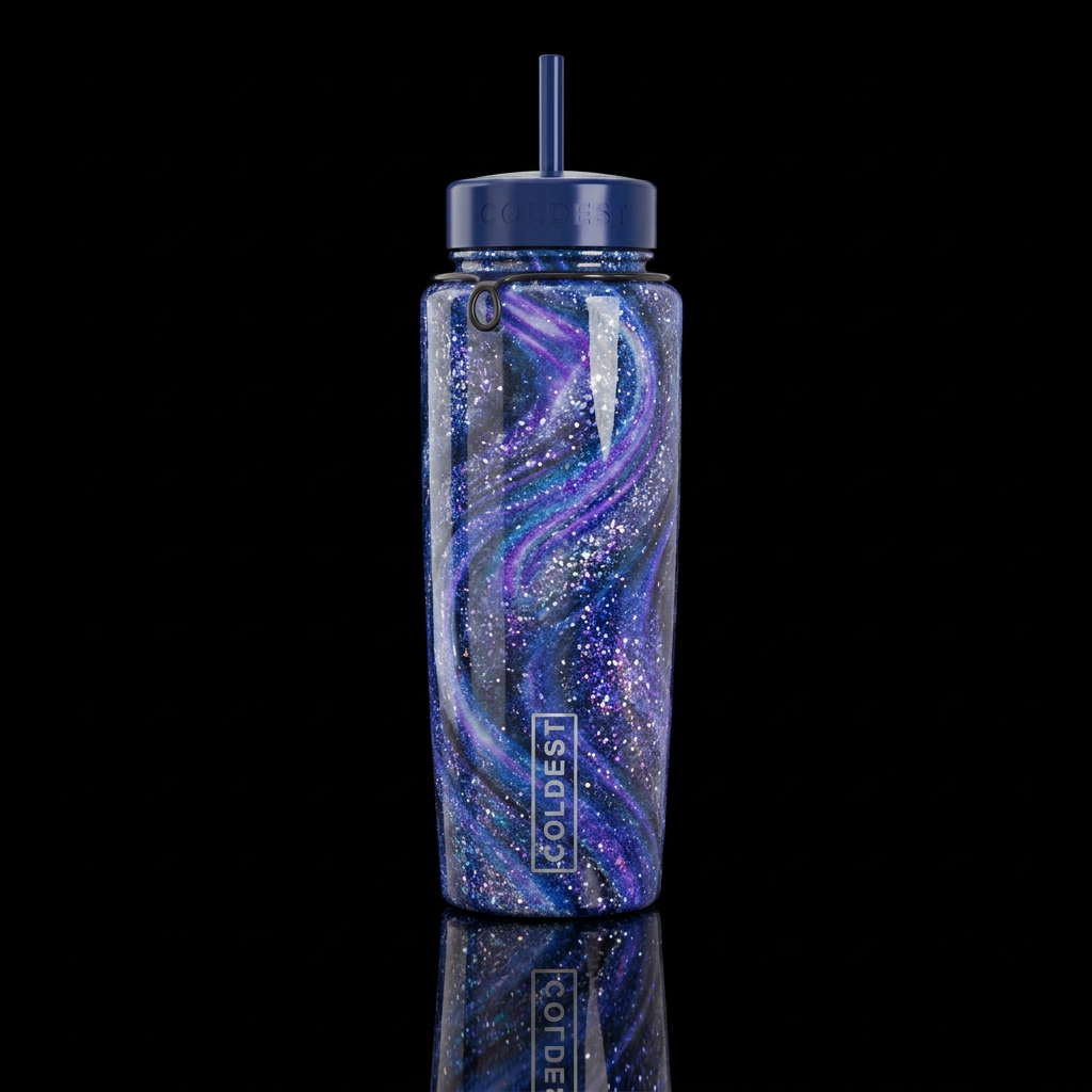 Abstract representation of midnight blue skiesswir... water bottle design