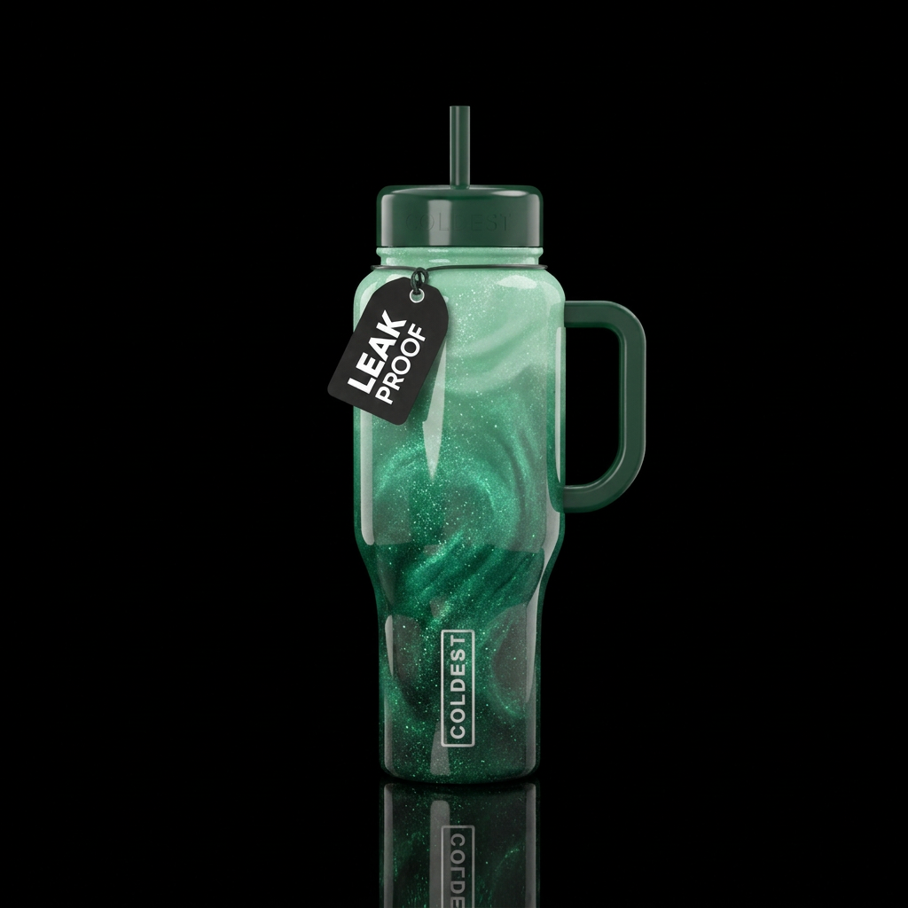 Green ombre sparkly glossy dreamy swirl water bottle design