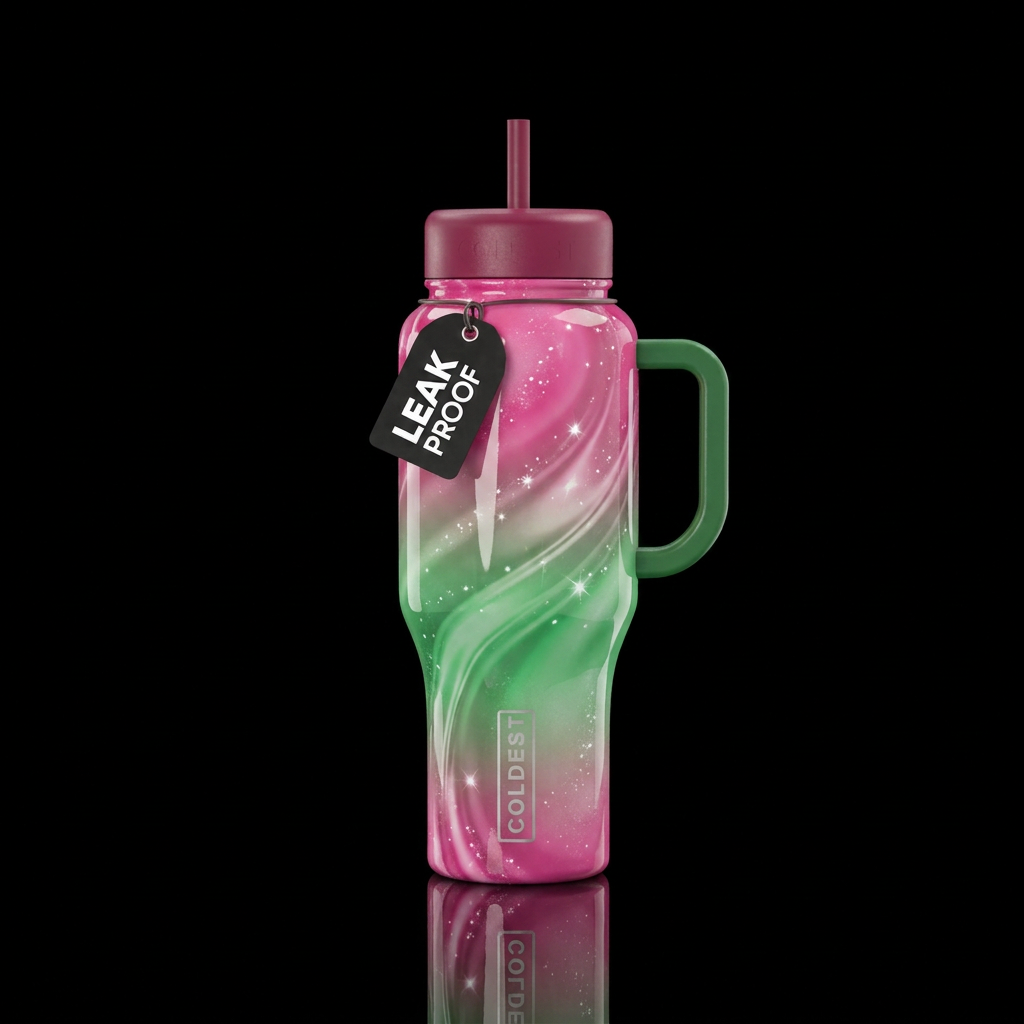 Preppt pink and Green ombre sparkly highlights glo... water bottle design