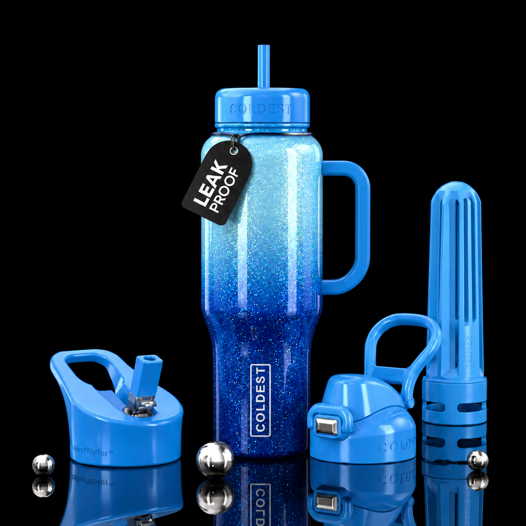 Blue skies water bottle design