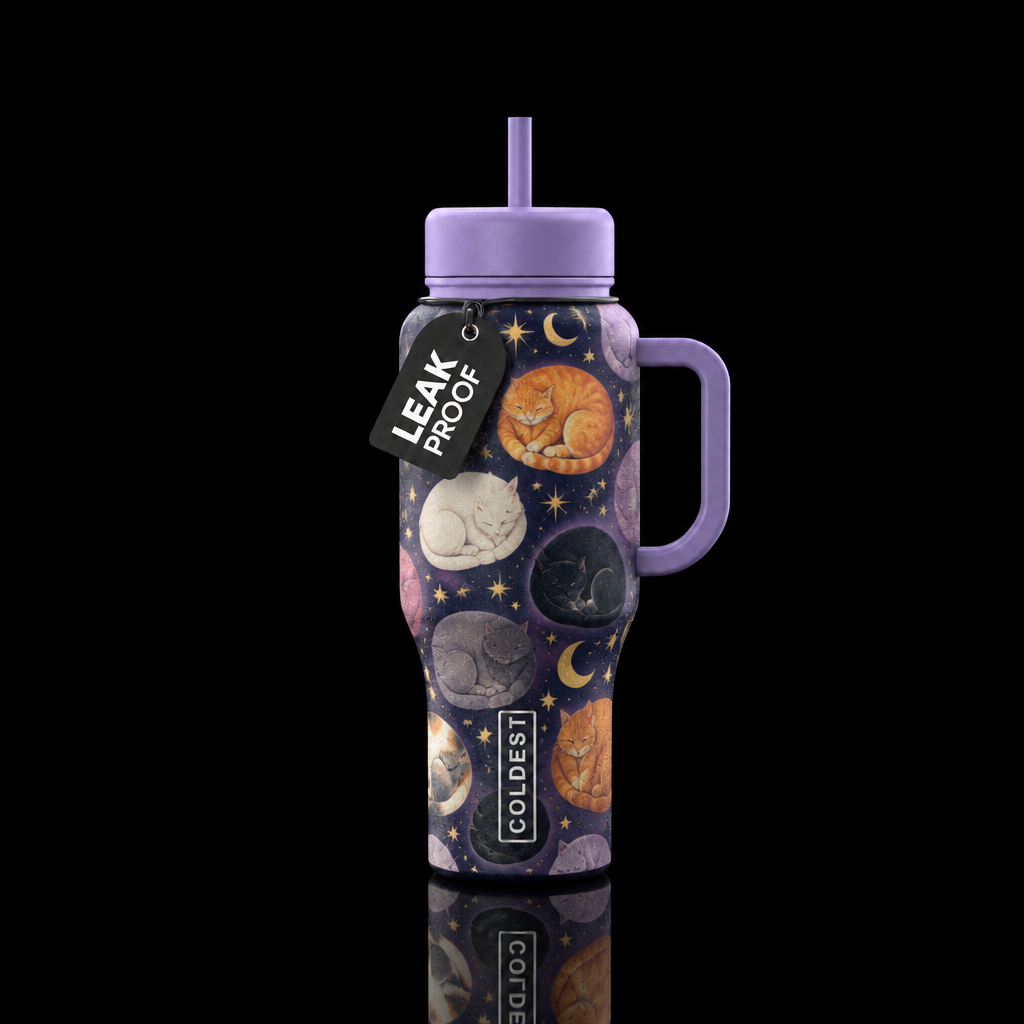 matte textured different size and color cats curle... water bottle design
