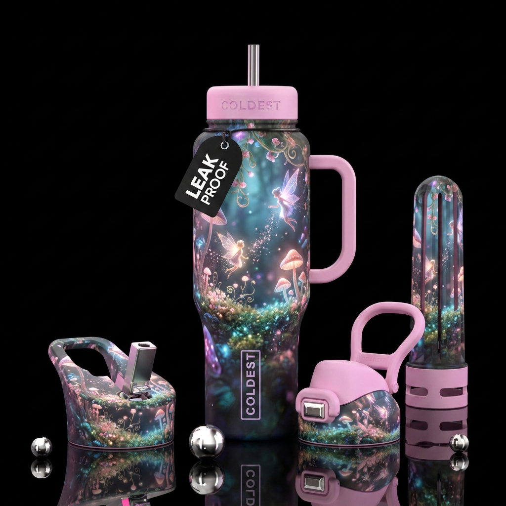 Magical fairy garden with glitter falling of the f... water bottle design