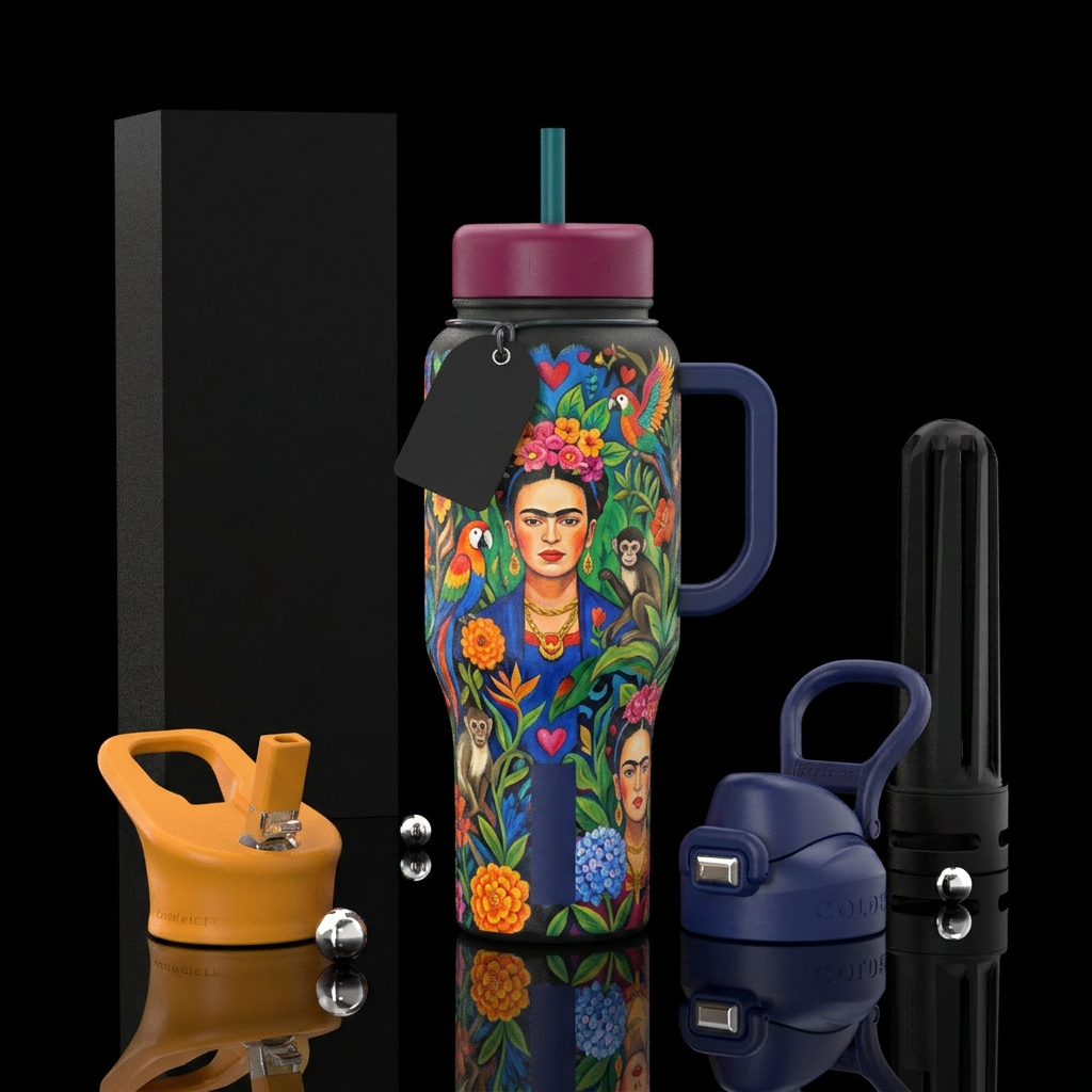 Frida Kahlo inspired painting water bottle design