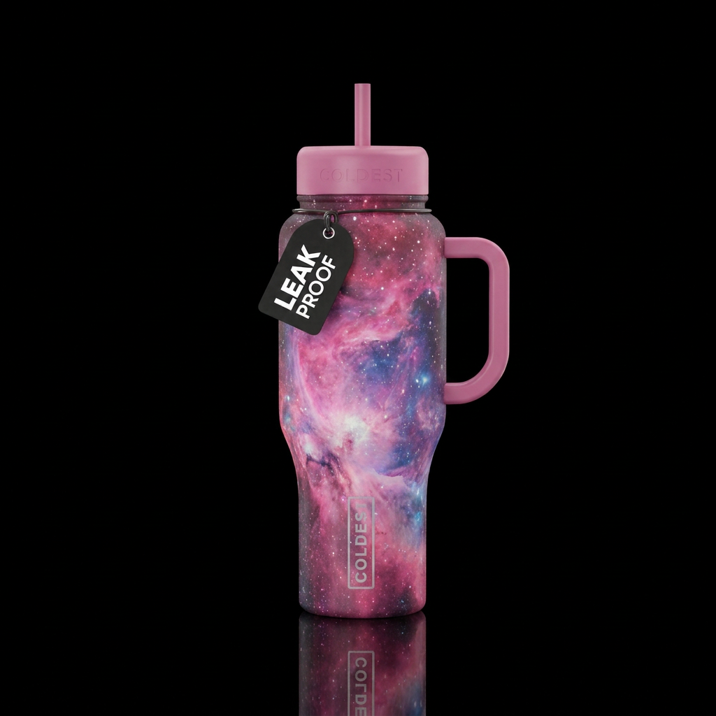 Dreamy pink galaxy water bottle design