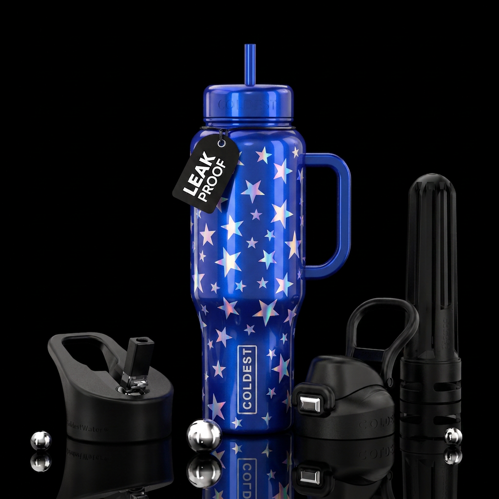 Holographic stars water bottle design