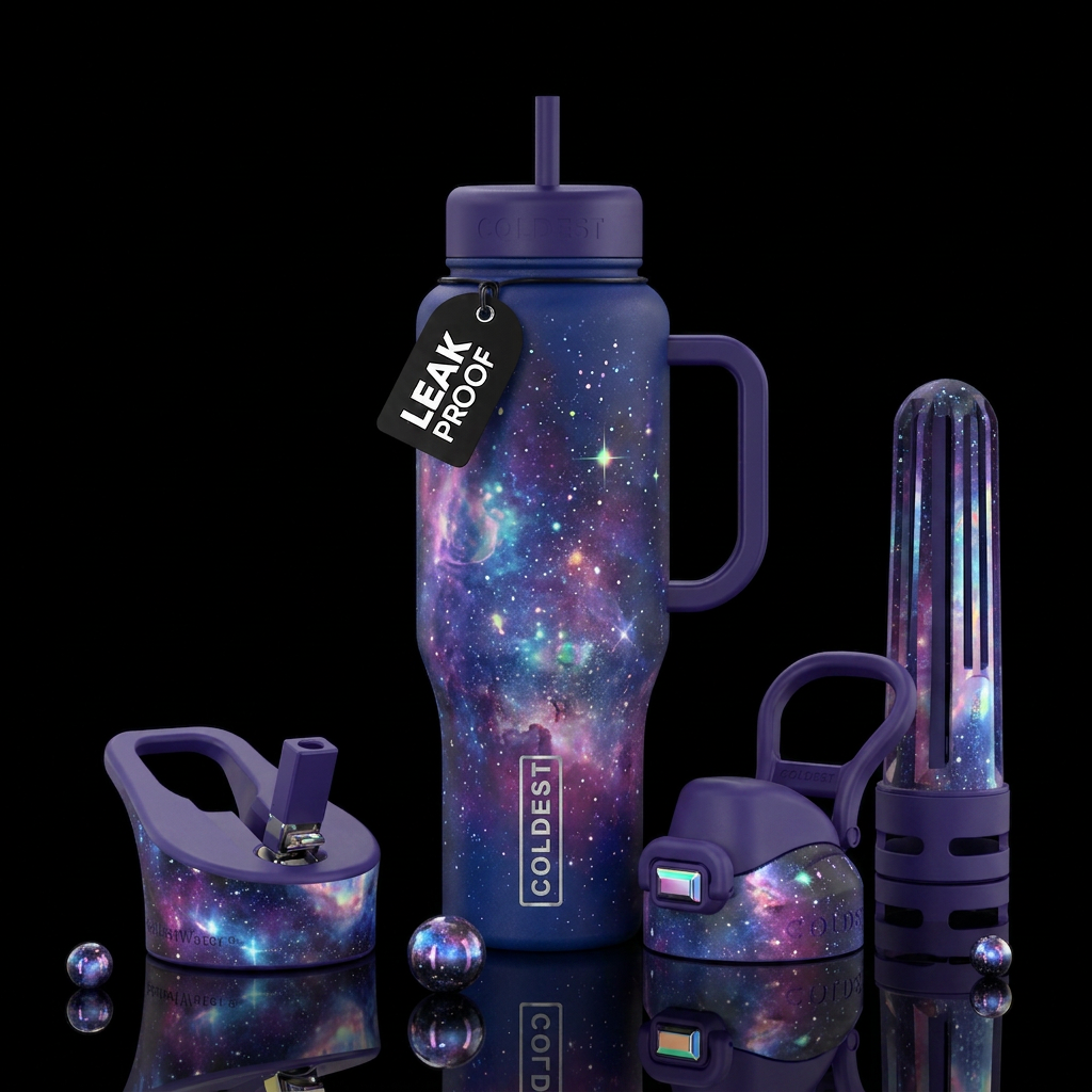 Galaxy holographic stars water bottle design