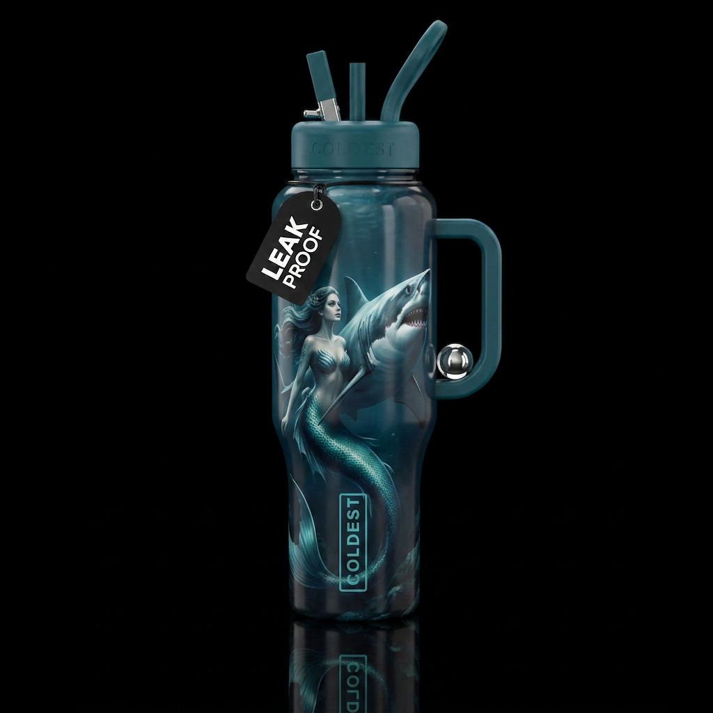 Mermaid and shark water bottle design