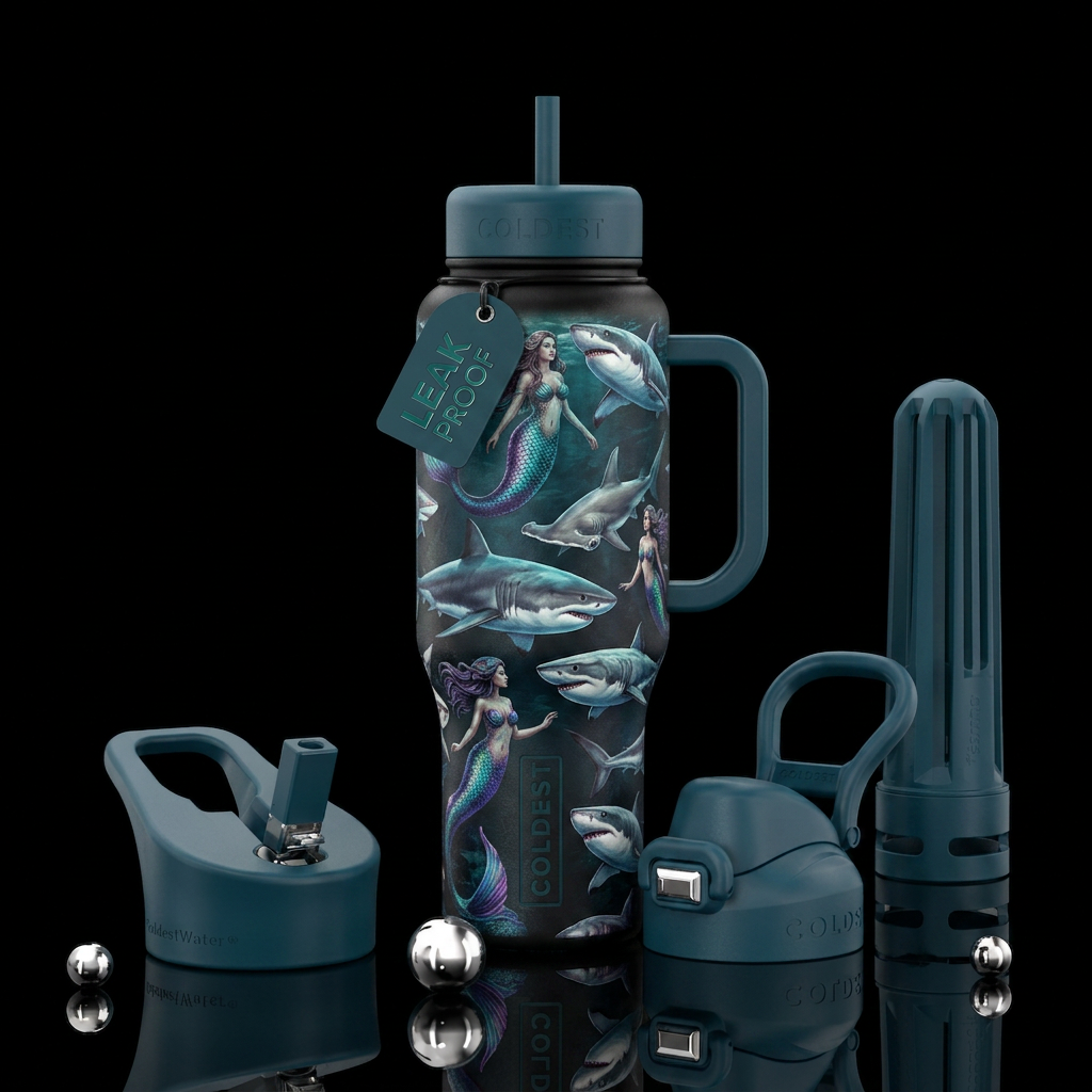 Mermaid and shark water bottle design