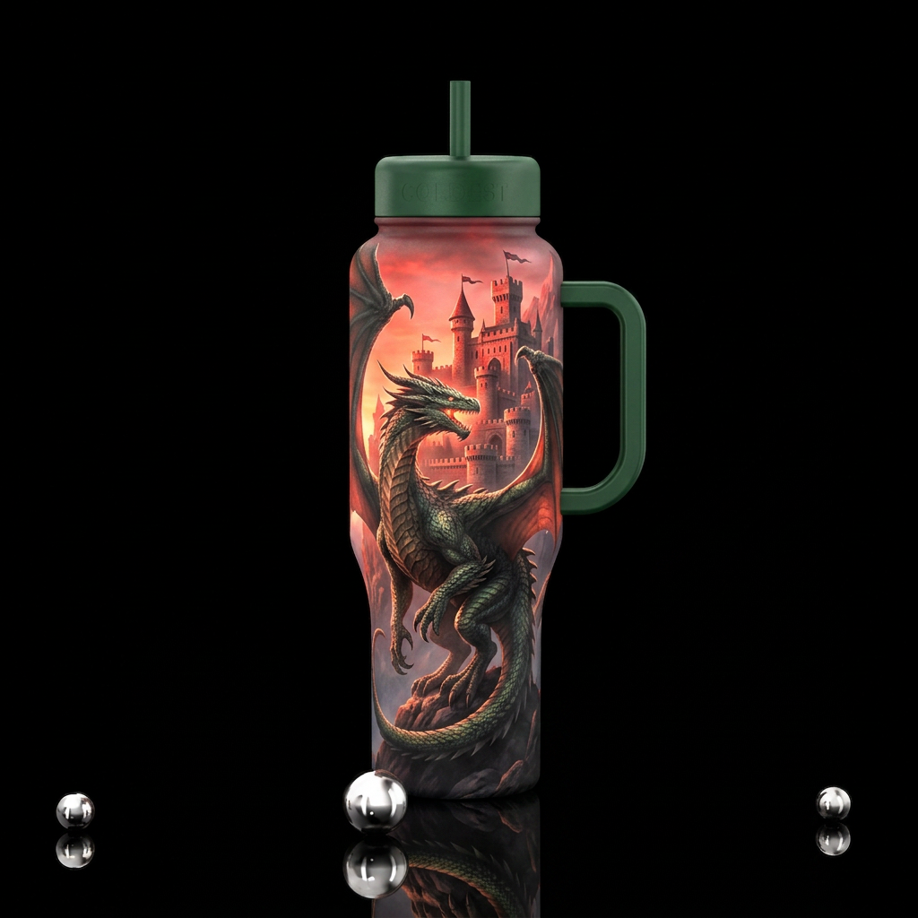 Dragon and castle water bottle design