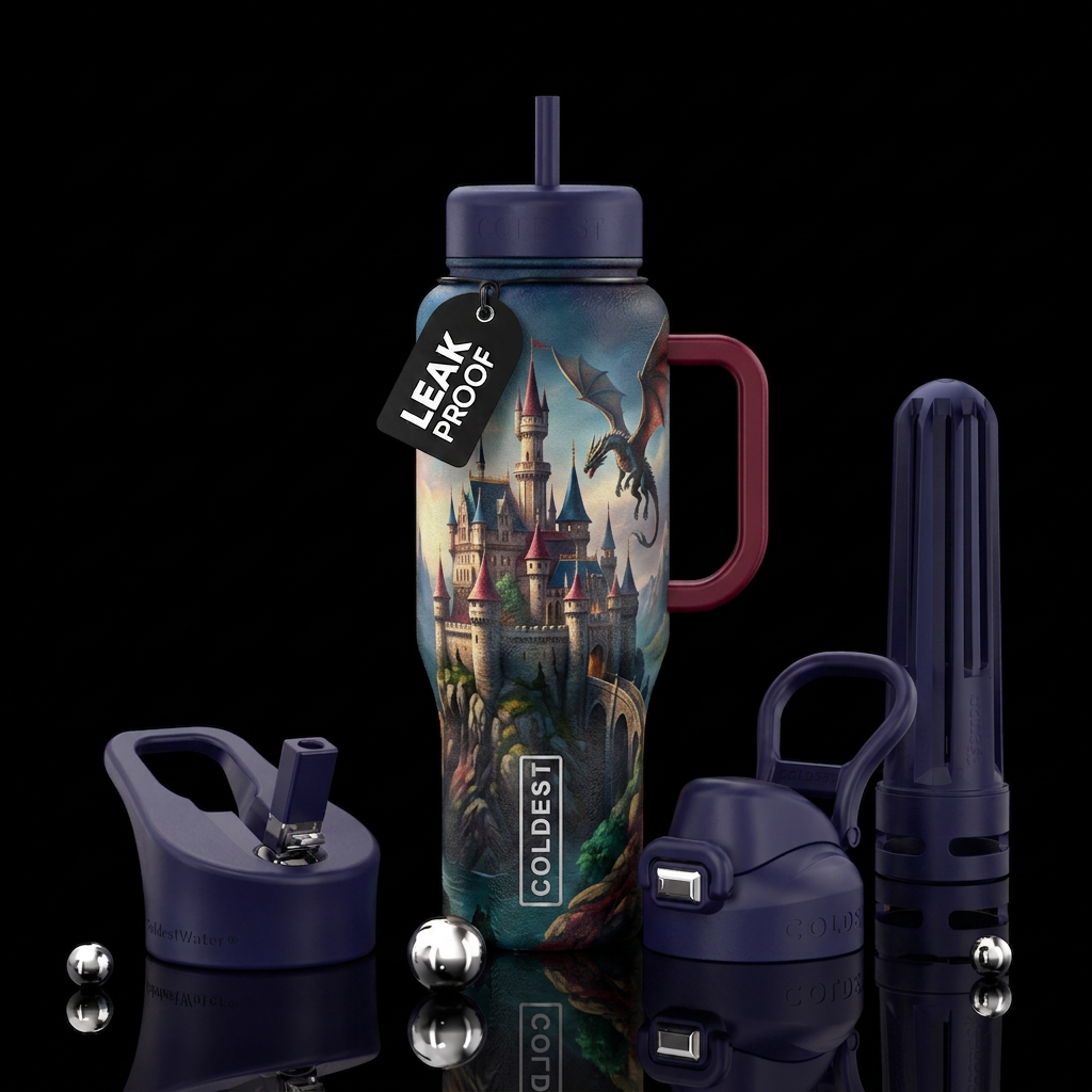 Dragon and castle water bottle design