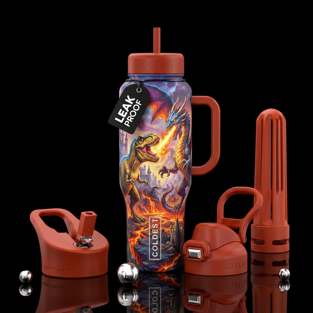 Dinosaur vs dragon water bottle design