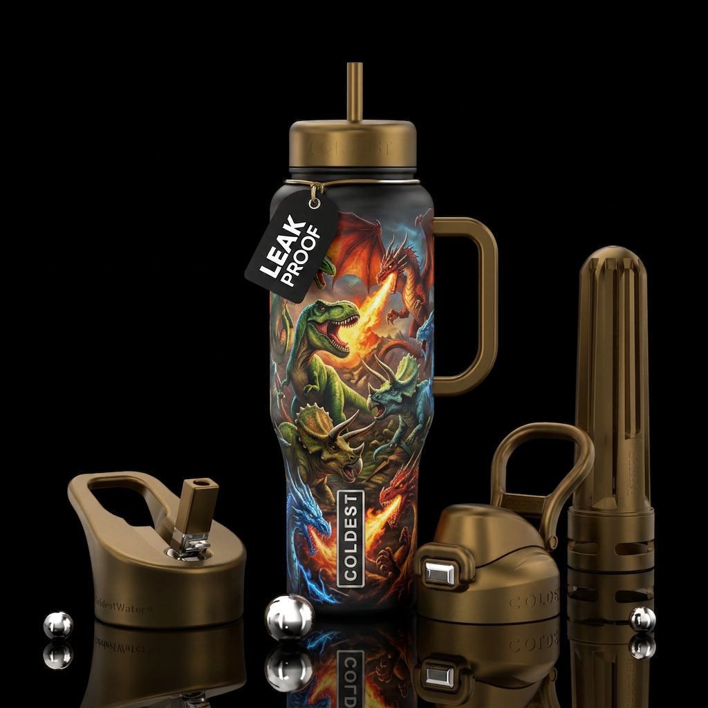 Dinosaur vs dragon water bottle design