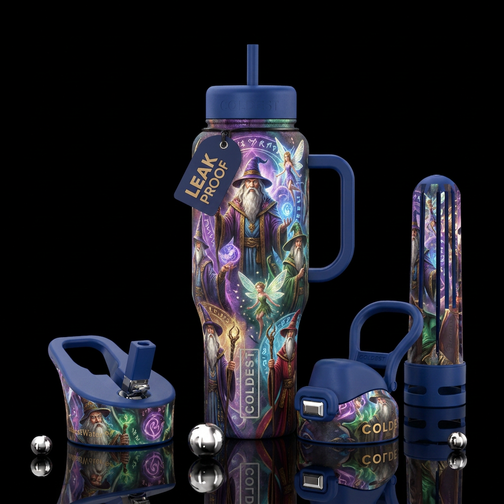 Wizard and fairy water bottle design