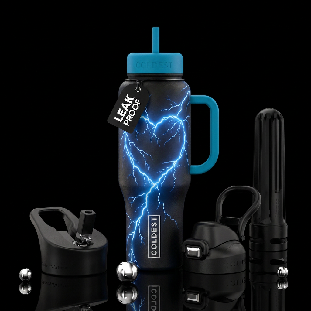 Lightening strike in the shape of a heart water bottle design