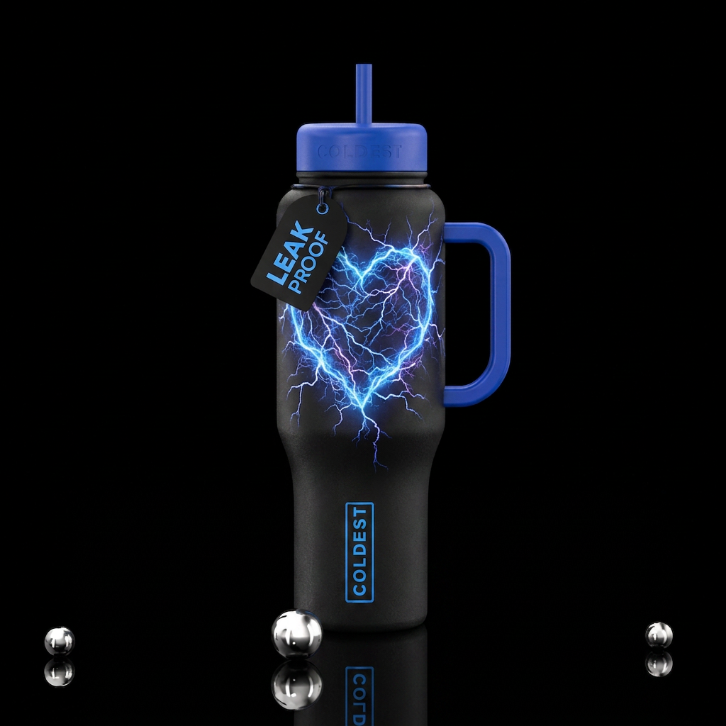 Lightening strike in the shape of a heart water bottle design