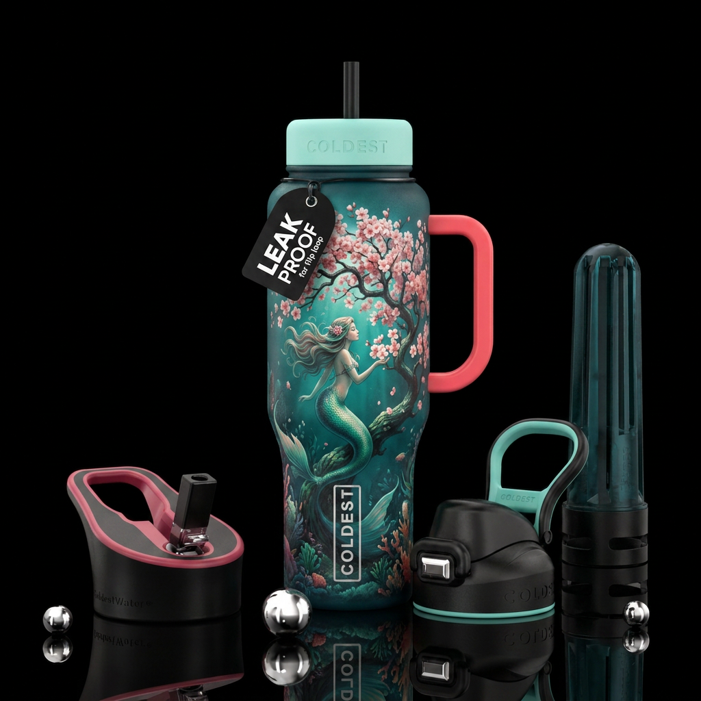 Mermaid under water cherry blossom tree water bottle design