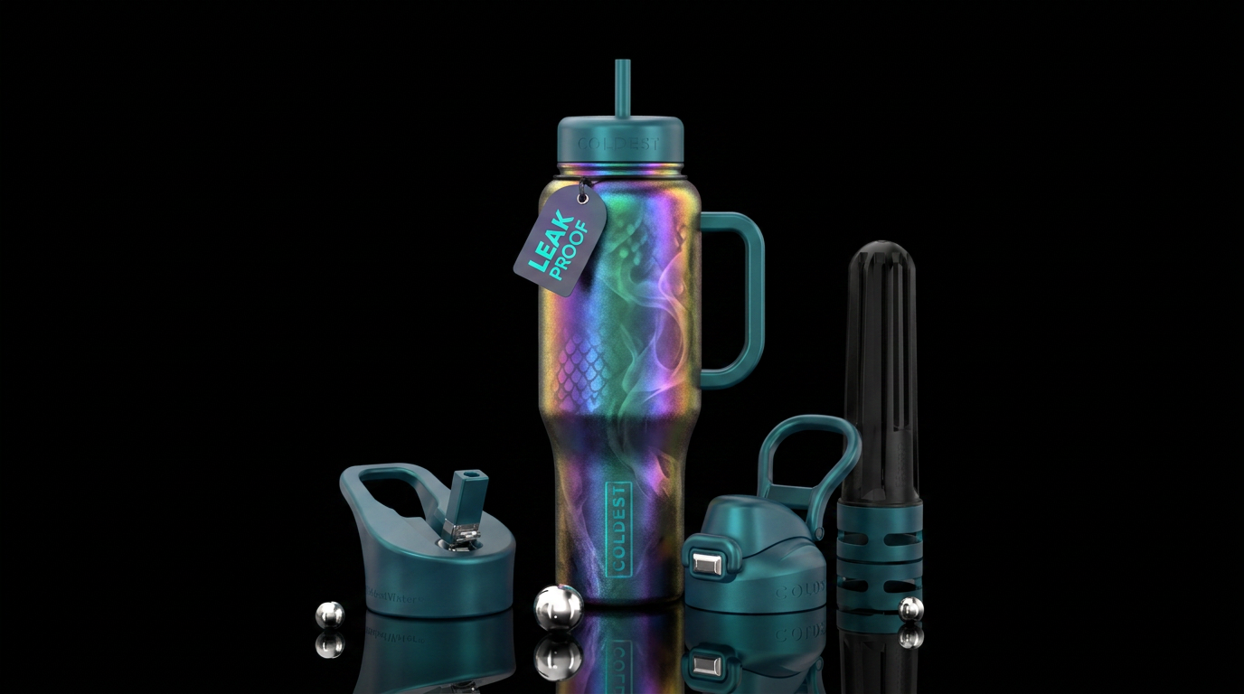 The last dragon. Iridescent, dreamy water bottle design